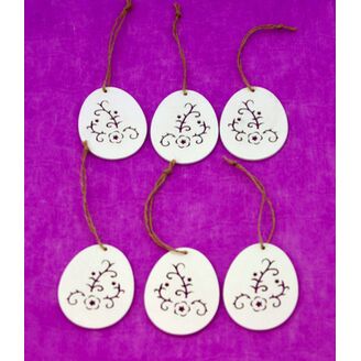 ZÁVĚS VAJÍČKO DŘEVO 6ks 7cm*BÍLÁ