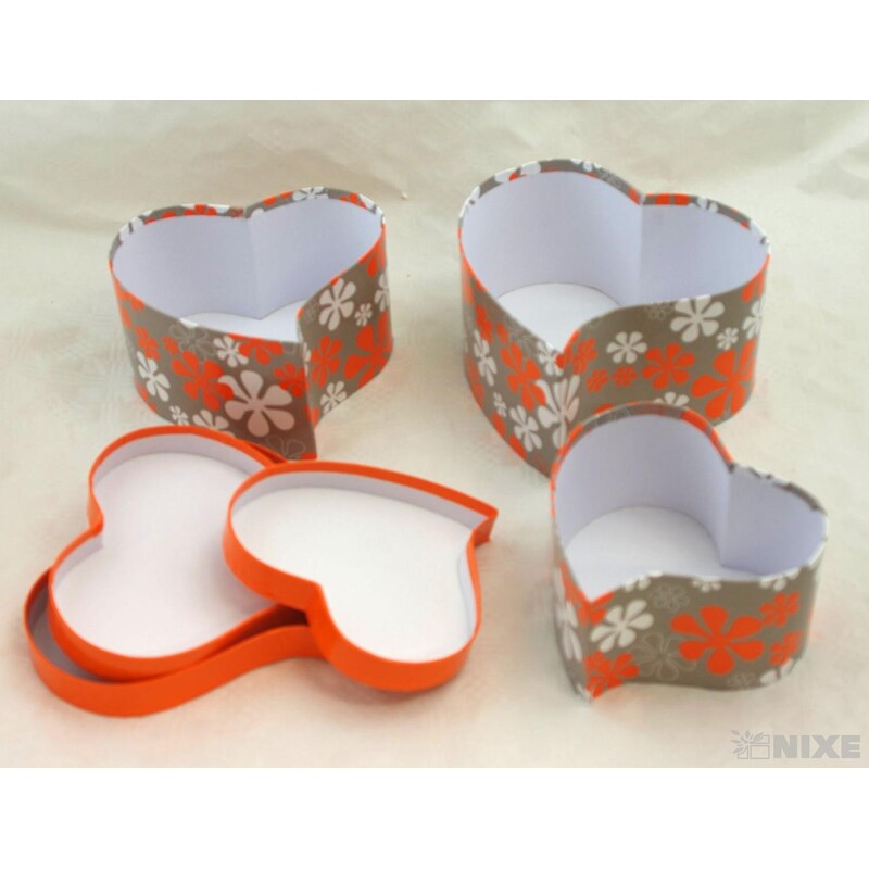 KRABICE SRDCE 19x10cm 17x9 15x8*ORANŽOVÁ