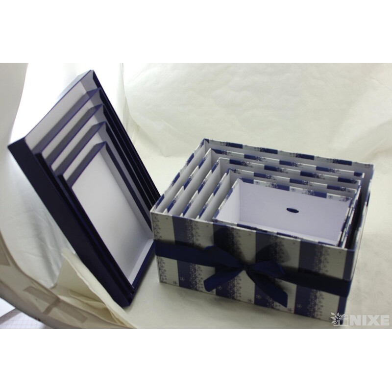 KRABICE 5ks 36x17x27cm 32x15x24 29x14x21 26x13x18 23x11x15*MODRÁ+BÍLÁ