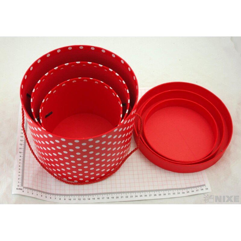 KVĚTINOVÝ BOX 3ks pr. 21x18cm 18x16 15x13*PUNTÍK ČERVENÁ