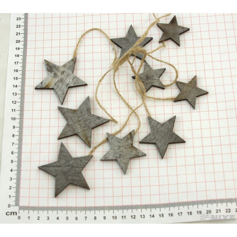 HVĚZDA DŘEVO 6-5-4cm 9ks*PŘÍRODNÍ