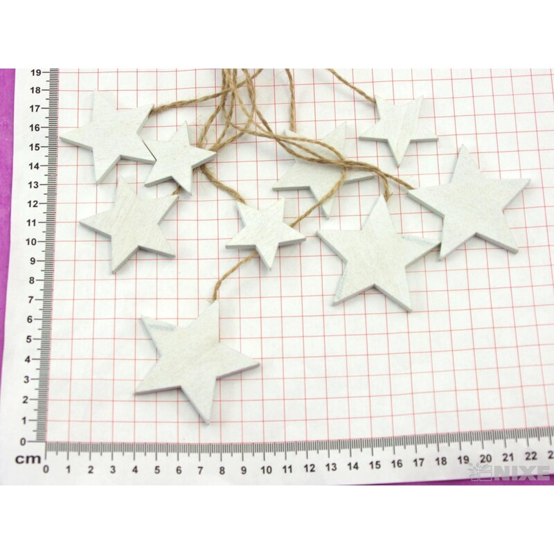HVĚZDA DŘEVO 6-5-4cm 9ks*BÍLÁ