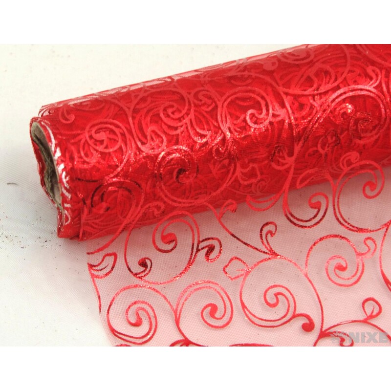 ORGANZA TISK 2231 36cmx5yd*ČERVENÁ