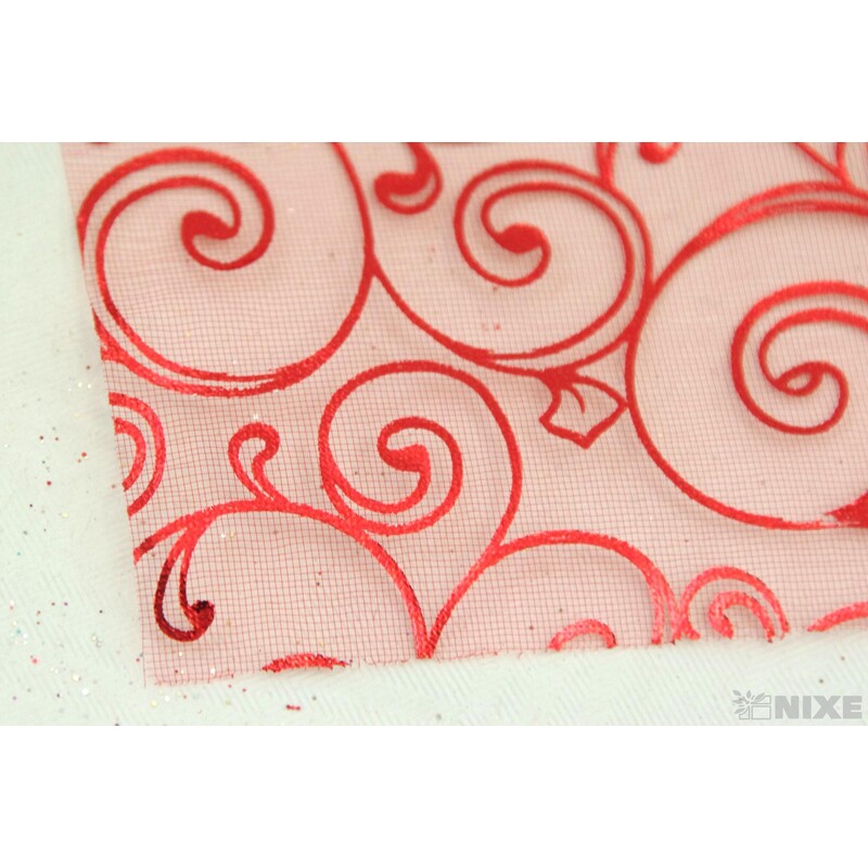 ORGANZA TISK 2231 36cmx5yd*ČERVENÁ