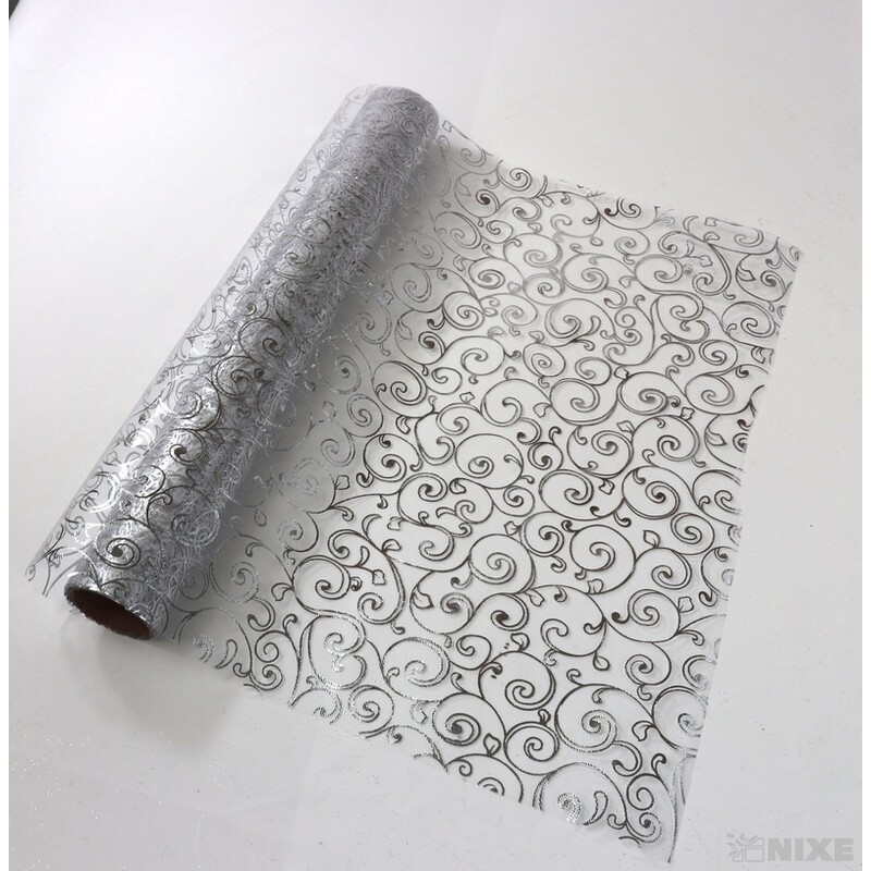 ORGANZA TISK 2231 36cmx5yd*STŘÍBRNÁ