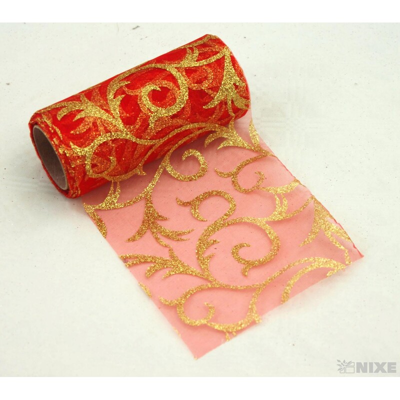 ORGANZA GLITR 2228 12cmx10yd*ČERVENÁ