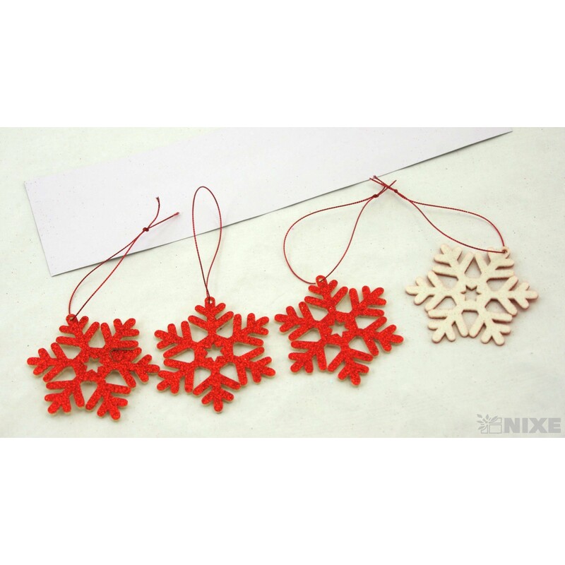 ZÁVĚS VLOČKA 8cm 4ks*ČERVENÁ