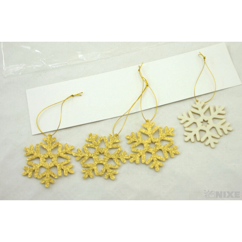 ZÁVĚS VLOČKA 8cm 4ks*ZLATÁ