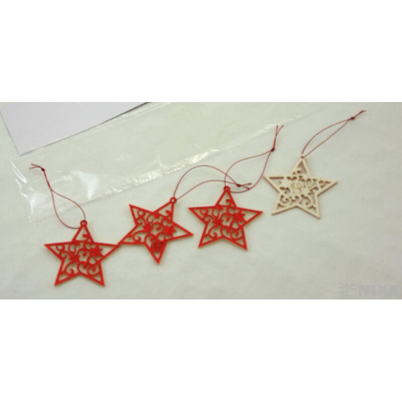 ZÁVĚS HVĚZDA 8cm 4ks*ČERVENÁ