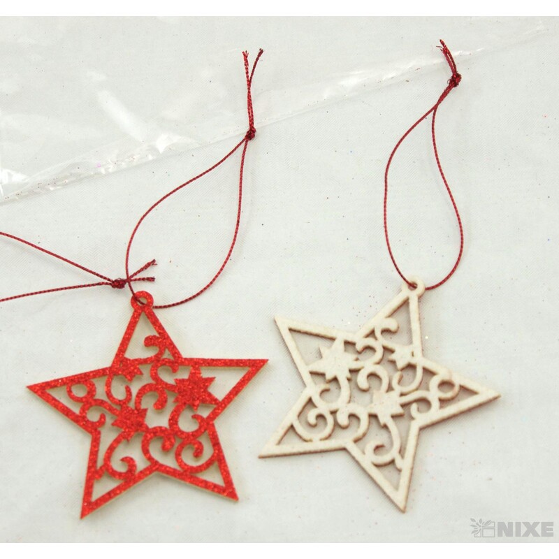 ZÁVĚS HVĚZDA 8cm 4ks*ČERVENÁ