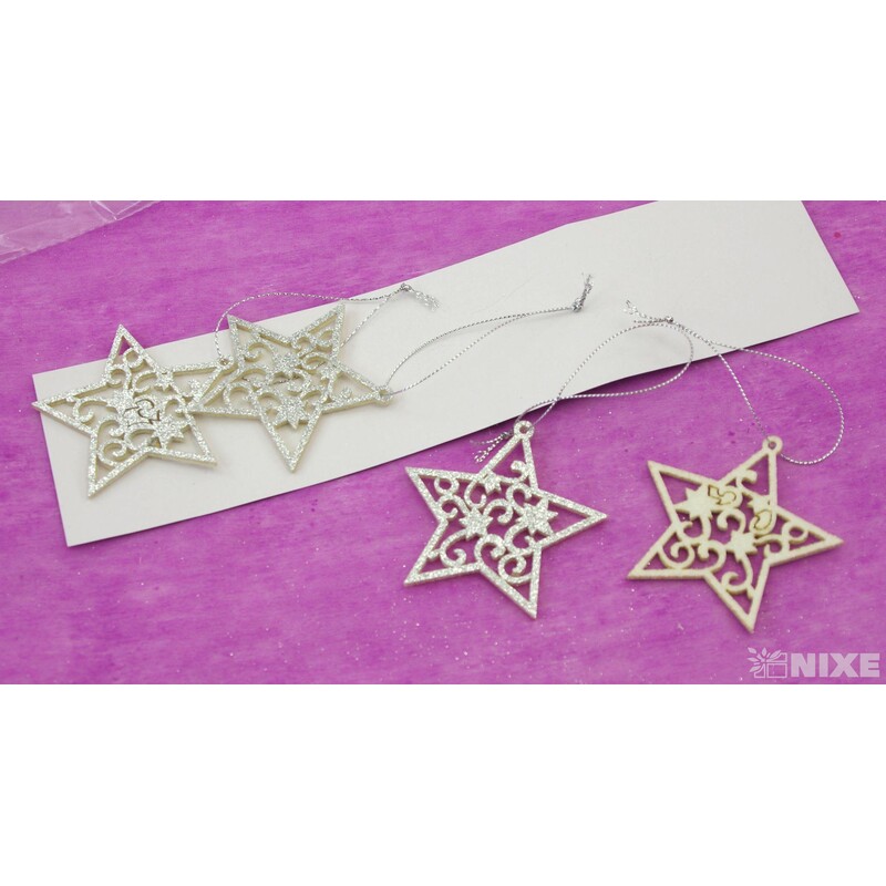 ZÁVĚS HVĚZDA 8cm 4ks*STŘÍBRNÁ