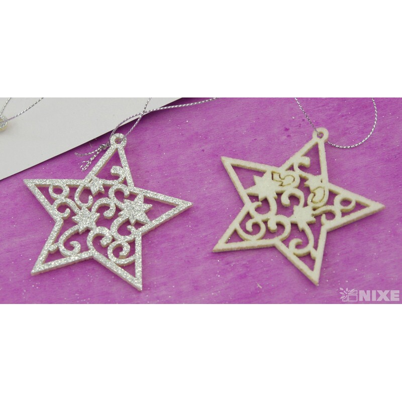 ZÁVĚS HVĚZDA 8cm 4ks*STŘÍBRNÁ