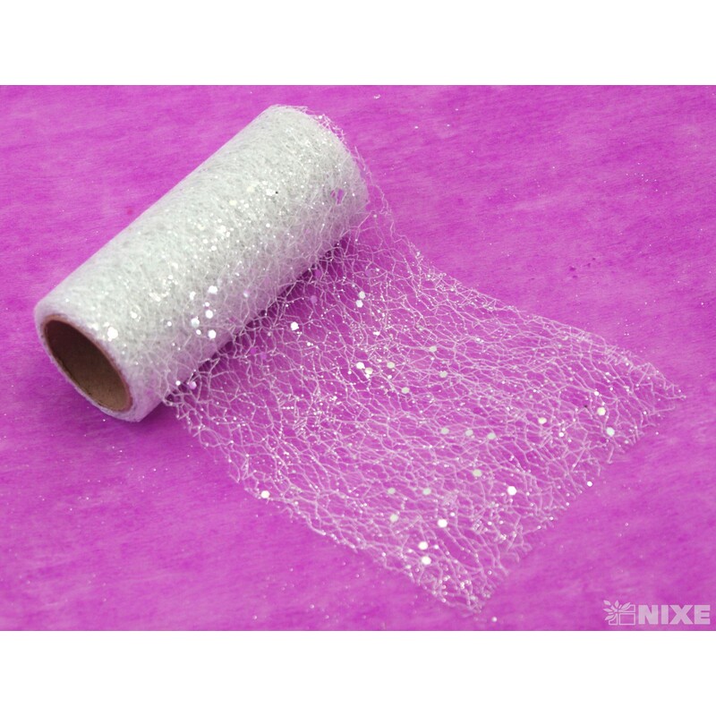 SPIDER ORGANZA BROKÁT 12cmx5yd*BÍLÁ