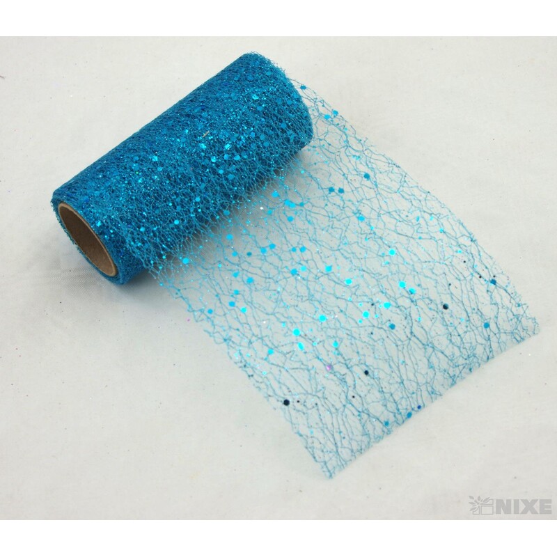 SPIDER ORGANZA BROKÁT 12cmx5yd*TYRKYSOVÁ