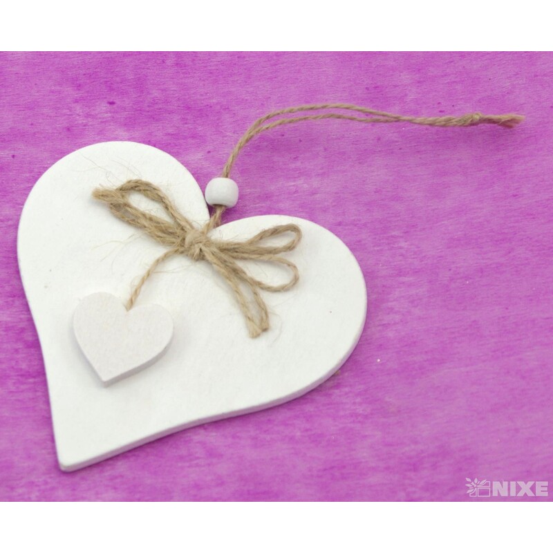 ZÁVĚS SRDCE DŘEVO 11cm*BÍLÁ