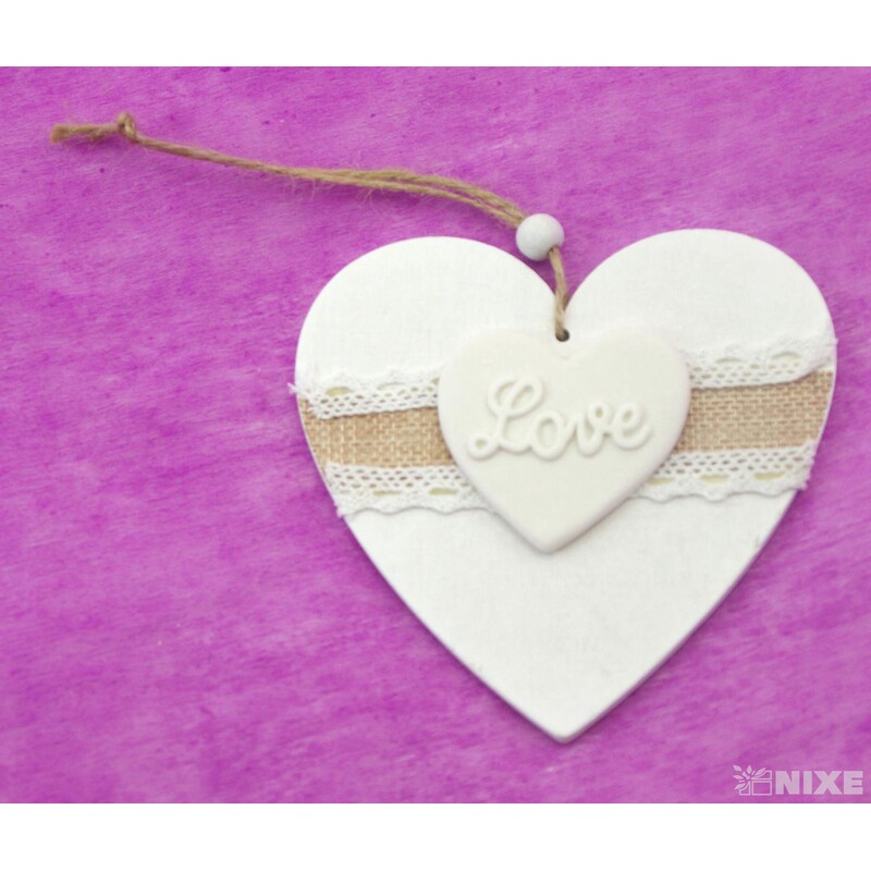 ZÁVĚS SRDCE DŘEVO 12cm*BÍLÁ