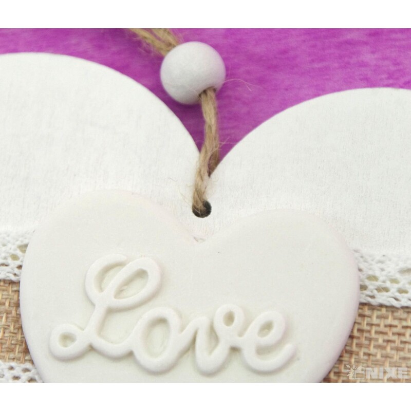 ZÁVĚS SRDCE DŘEVO 12cm*BÍLÁ