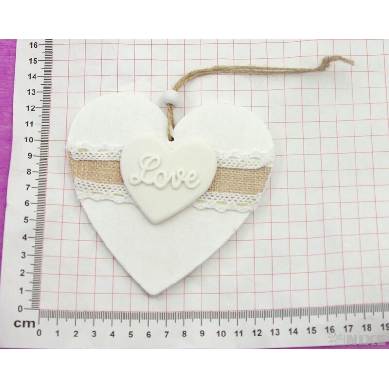 ZÁVĚS SRDCE DŘEVO 12cm*BÍLÁ