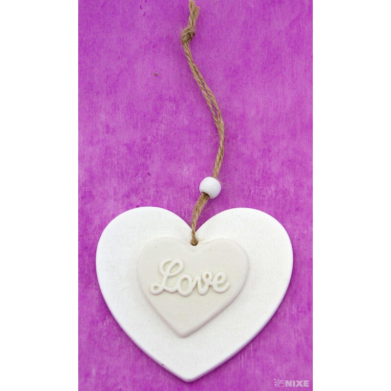 ZÁVĚS SRDCE DŘEVO 9cm*BÍLÁ