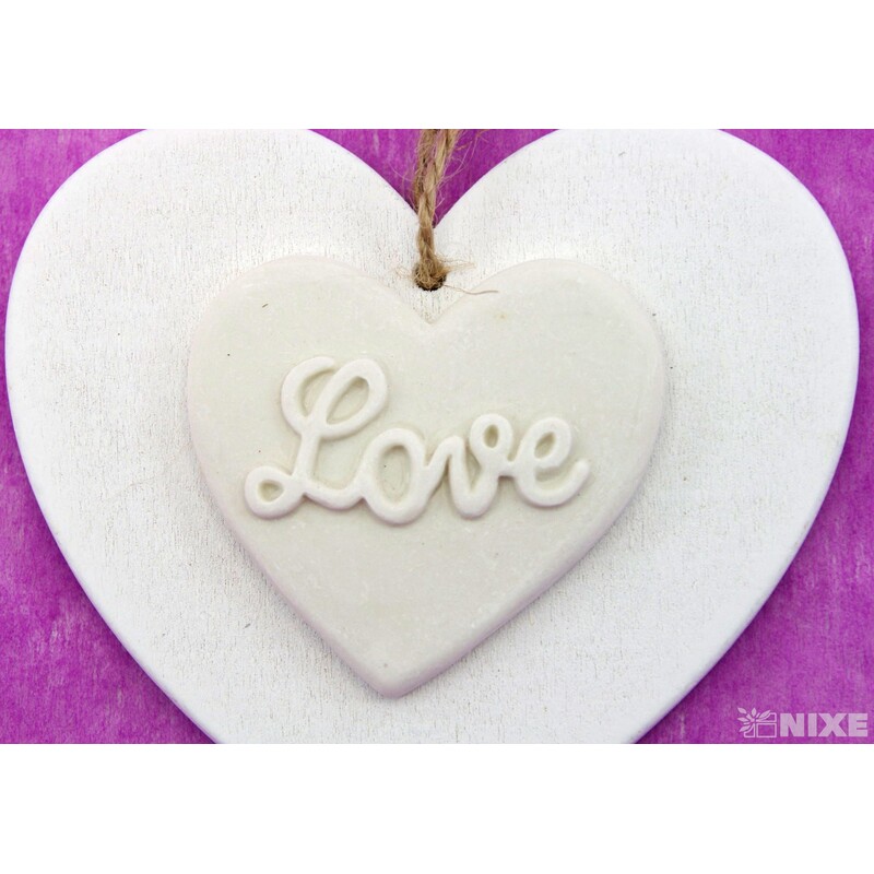 ZÁVĚS SRDCE DŘEVO 9cm*BÍLÁ
