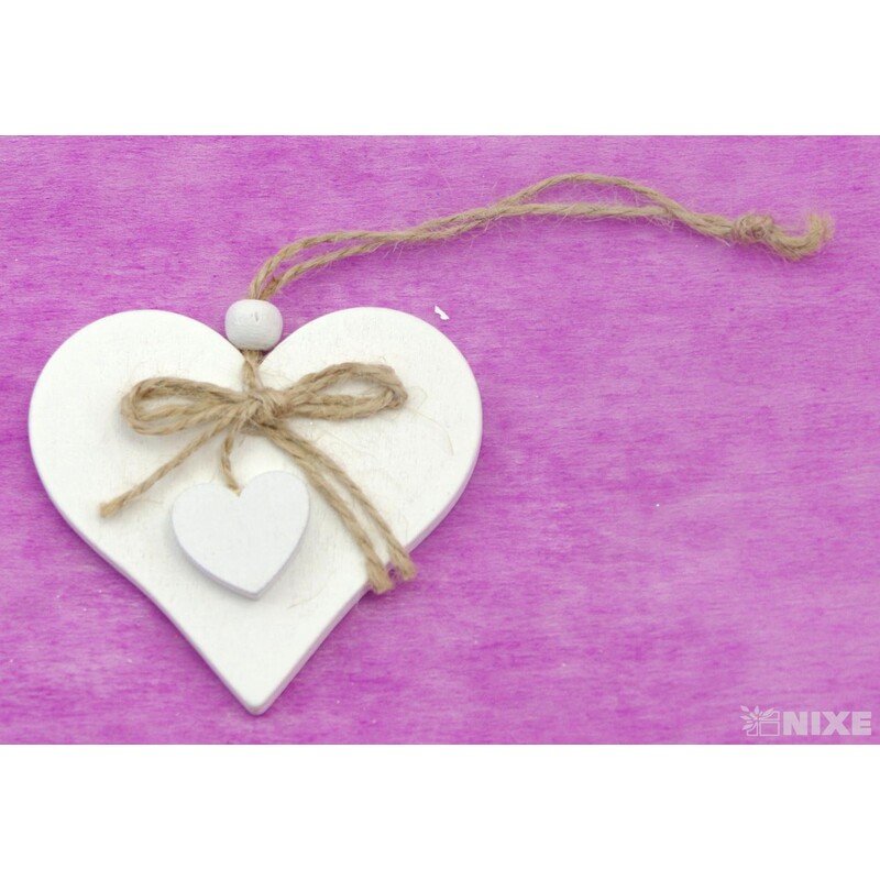 ZÁVĚS SRDCE DŘEVO 8cm*BÍLÁ