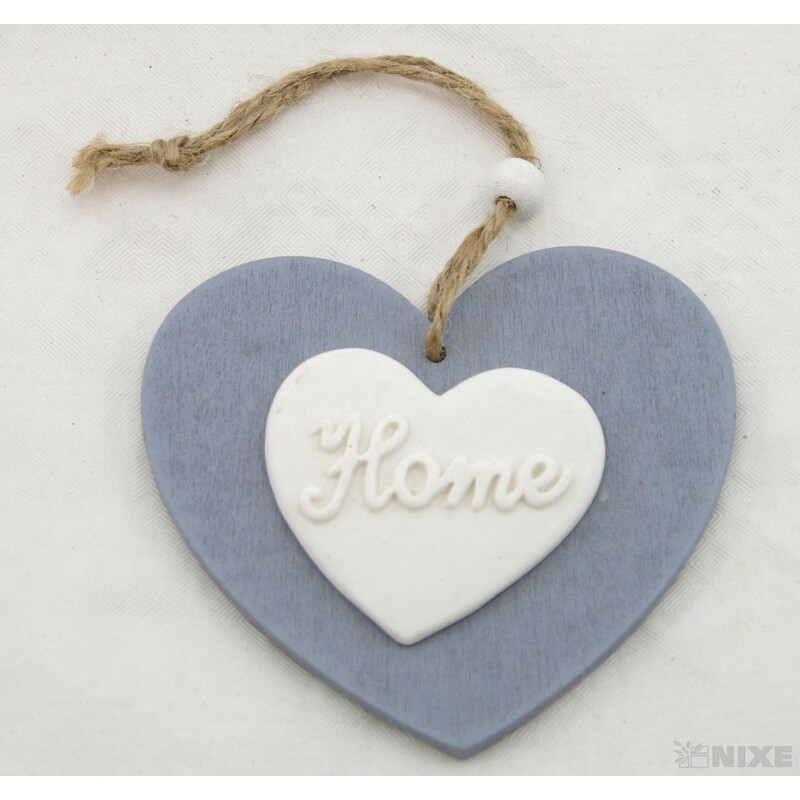 ZÁVĚS SRDCE DŘEVO 9cm*ŠEDÁ