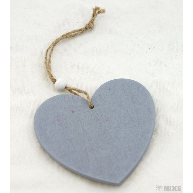 ZÁVĚS SRDCE DŘEVO 9cm*ŠEDÁ