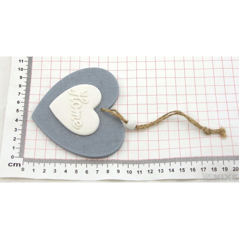 ZÁVĚS SRDCE DŘEVO 9cm*ŠEDÁ