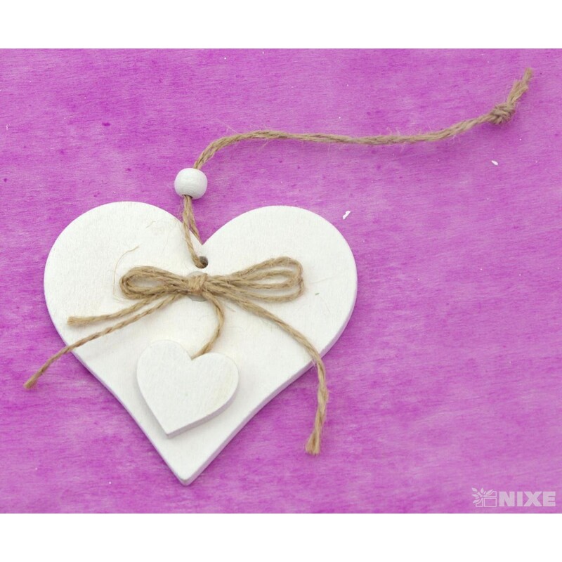 ZÁVĚS SRDCE DŘEVO 9cm*BÍLÁ