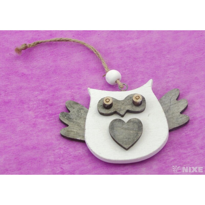 ZÁVĚS SOVA DŘEVO 7cm*MIX BAREV
