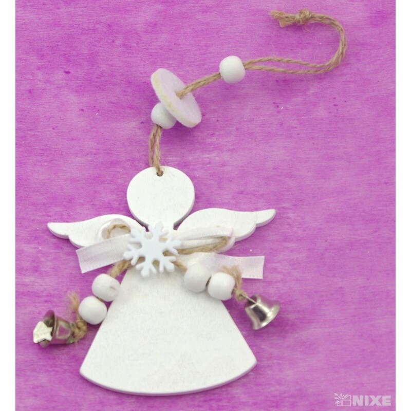 ZÁVĚS ANDĚL DŘEVO 9cm*BÍLÁ