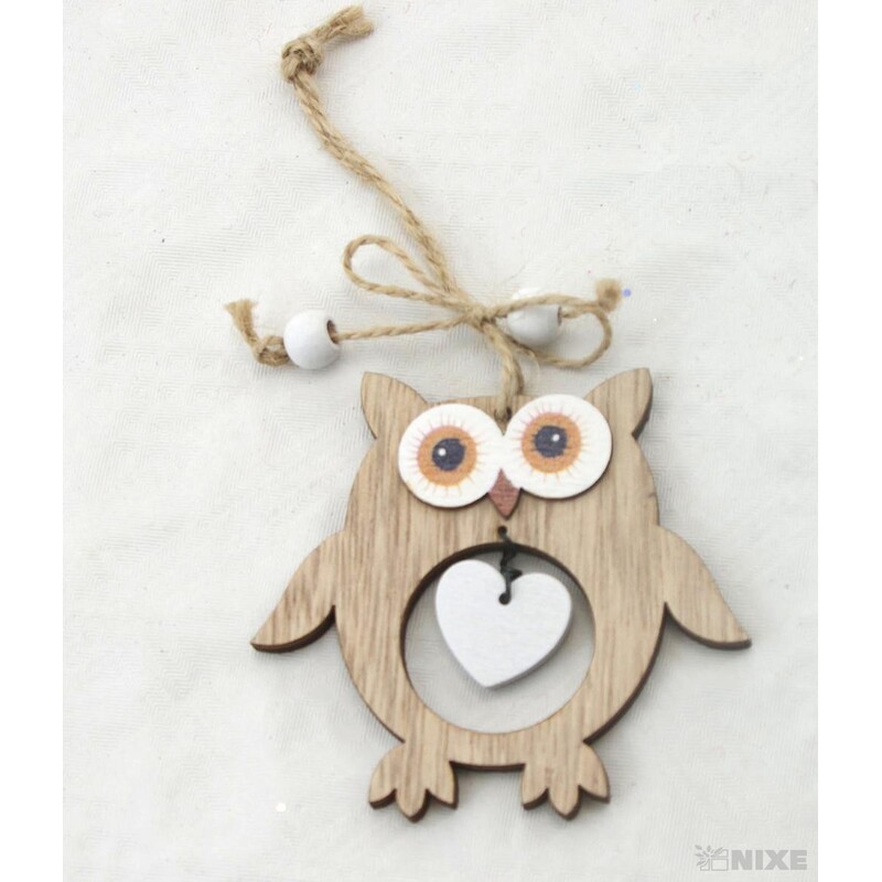 ZÁVĚS SOVA DŘEVO 8cm*PŘÍRODNÍ