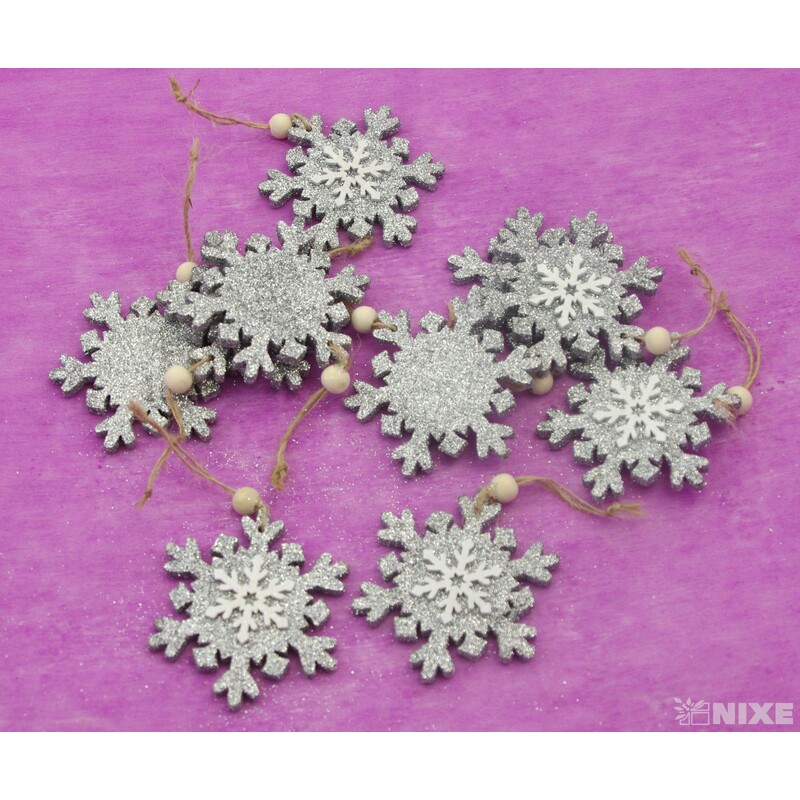 ZÁVĚS VLOČKA D 7cm 10ks*STŘÍBRNÁ