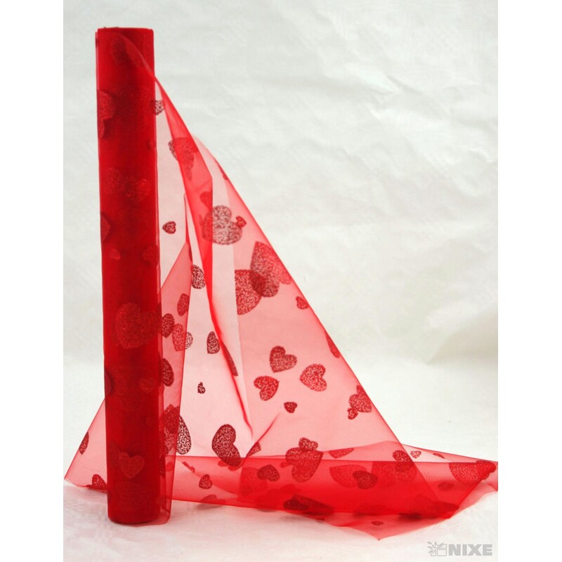 ORGANZA SRDCE 30 36cmx5yd*ČERVENÁ