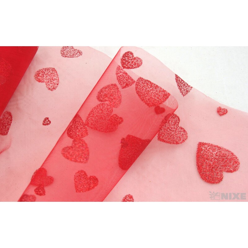 ORGANZA SRDCE 30 36cmx5yd*ČERVENÁ