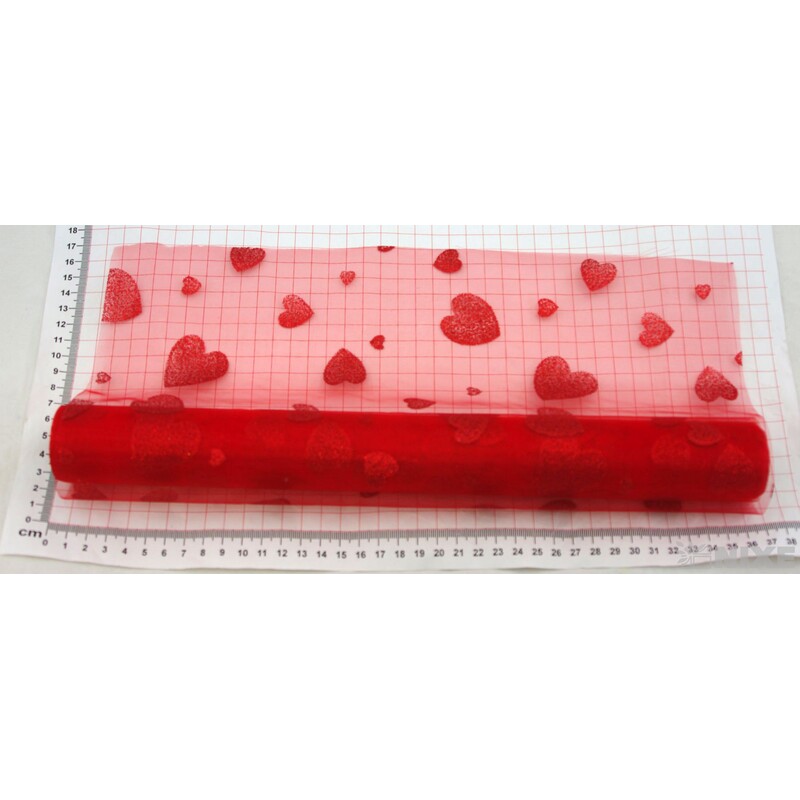 ORGANZA SRDCE 30 36cmx5yd*ČERVENÁ