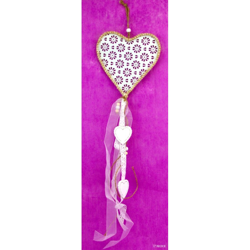 ZÁVĚS SRDCE PLECH 15x45cm*BÍLÁ