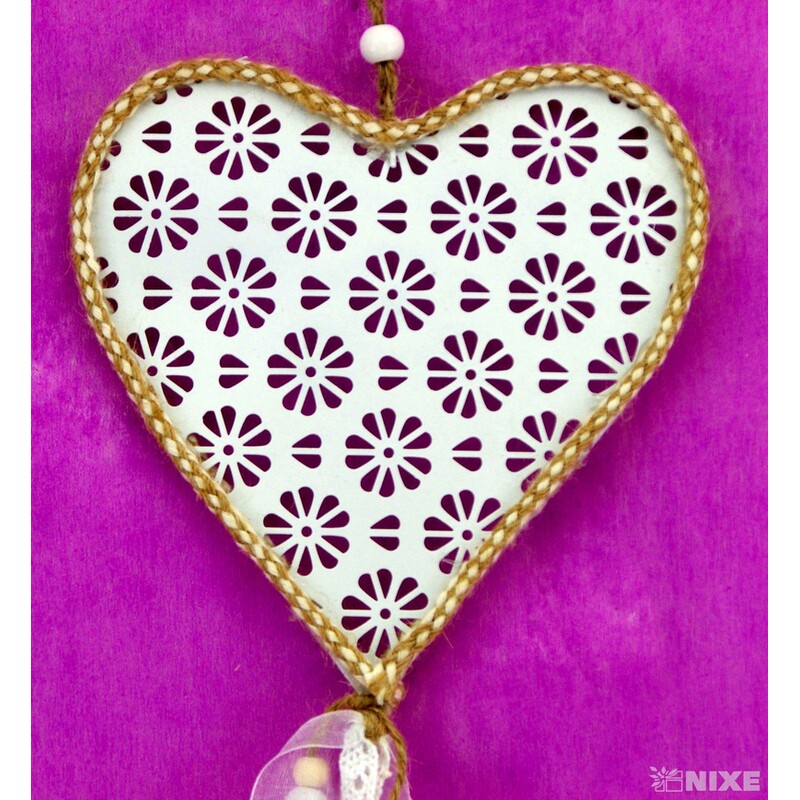 ZÁVĚS SRDCE PLECH 15x45cm*BÍLÁ