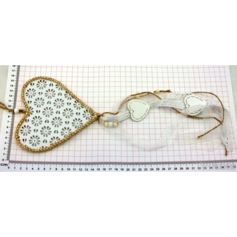 ZÁVĚS SRDCE PLECH 15x45cm*BÍLÁ