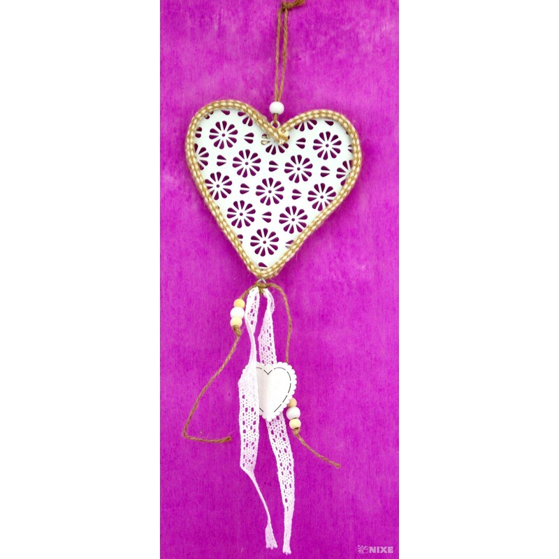 ZÁVĚS SRDCE PLECH 12x35cm*BÍLÁ
