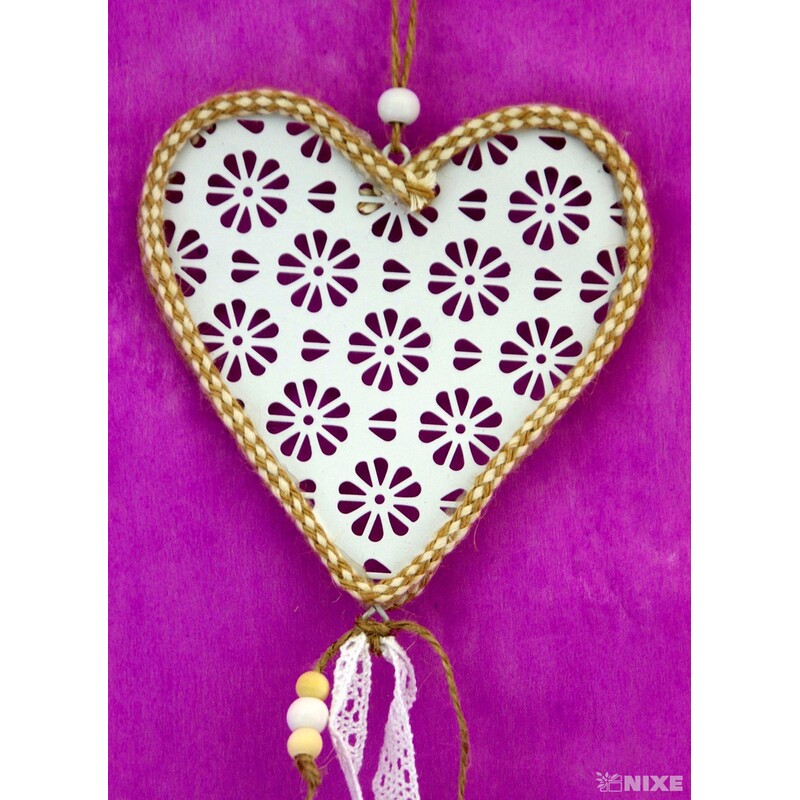 ZÁVĚS SRDCE PLECH 12x35cm*BÍLÁ