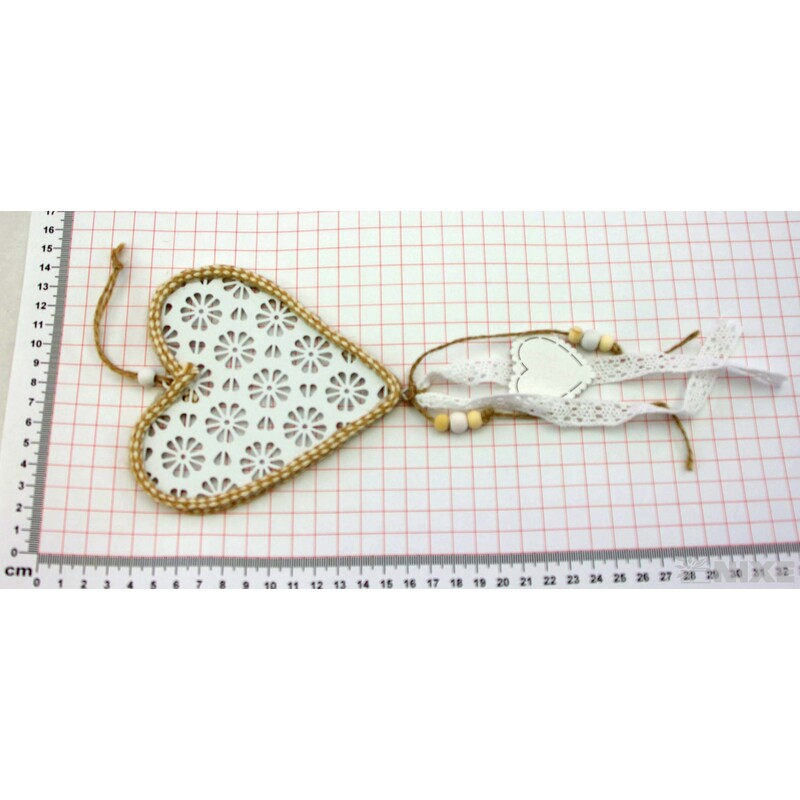 ZÁVĚS SRDCE PLECH 12x35cm*BÍLÁ