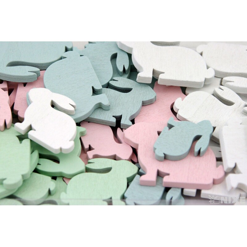 ZAJÍC DŘEVO 48ks 3-5cm*MIX BAREV