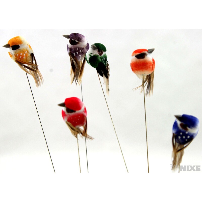 PTÁČEK NA DRÁTKU 3cm 24ks*MIX BAREV