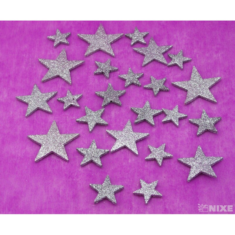 HVĚZDA 3,5-6,5cm 24ks*STŘÍBRNÁ