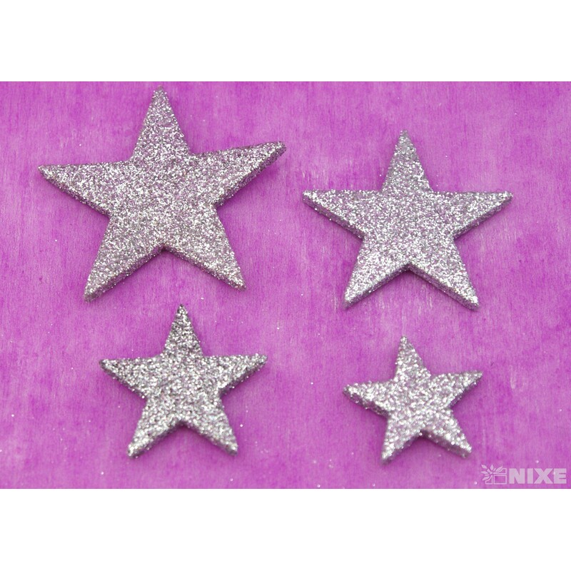 HVĚZDA 3,5-6,5cm 24ks*STŘÍBRNÁ