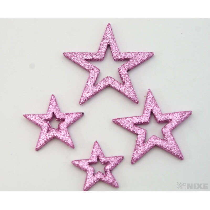 HVĚZDA 3,5-6,5cm 24ks*RŮŽOVÁ