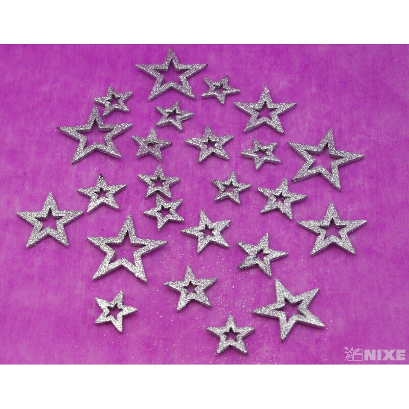 HVĚZDA 3,5-6,5cm 24ks*STŘÍBRNÁ