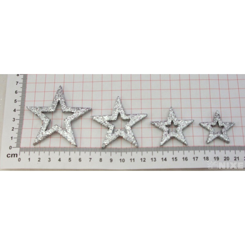HVĚZDA 3,5-6,5cm 24ks*STŘÍBRNÁ