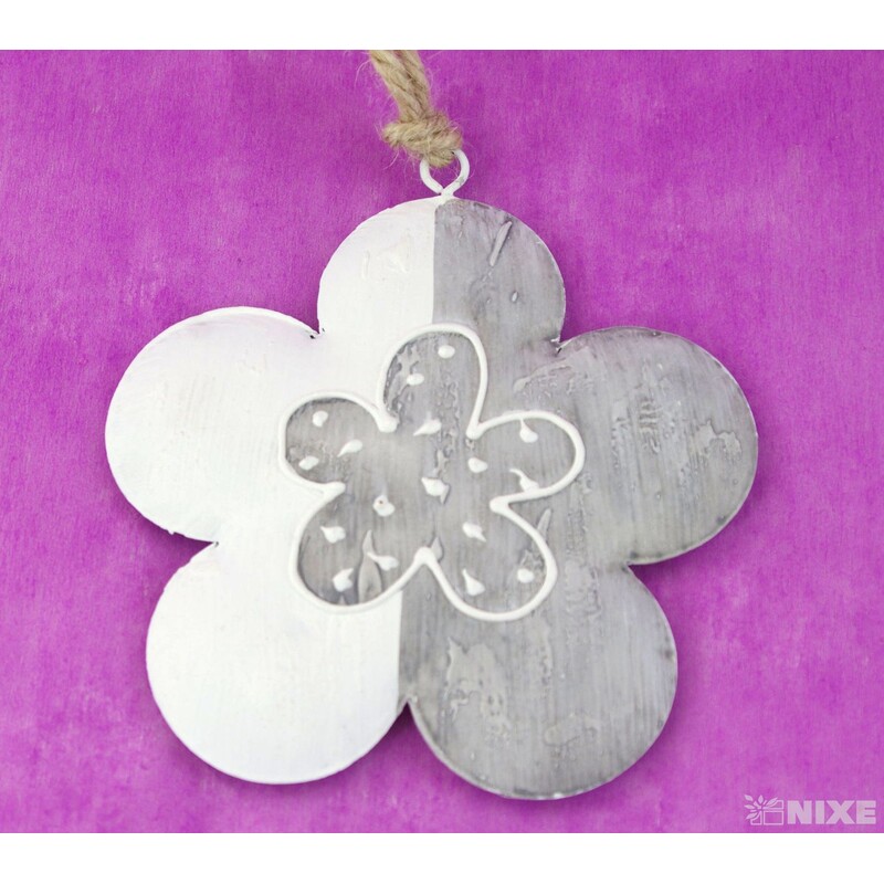 KVÍTEK PLECH 14cm*ŠEDÁ+BÍLÁ